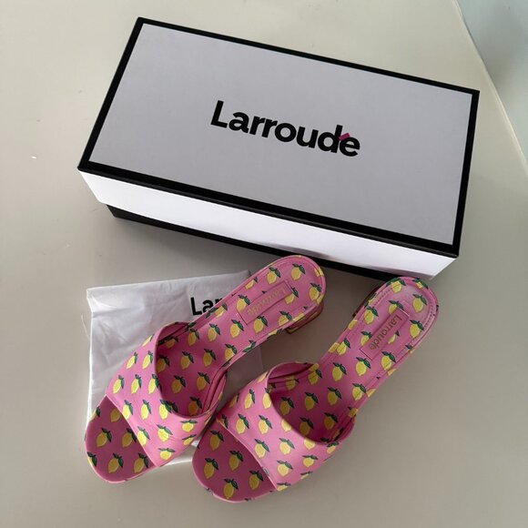 Larroude Brigitte Lemonade Pnik with Lemons Heeled Mules - Picture 1 of 7
